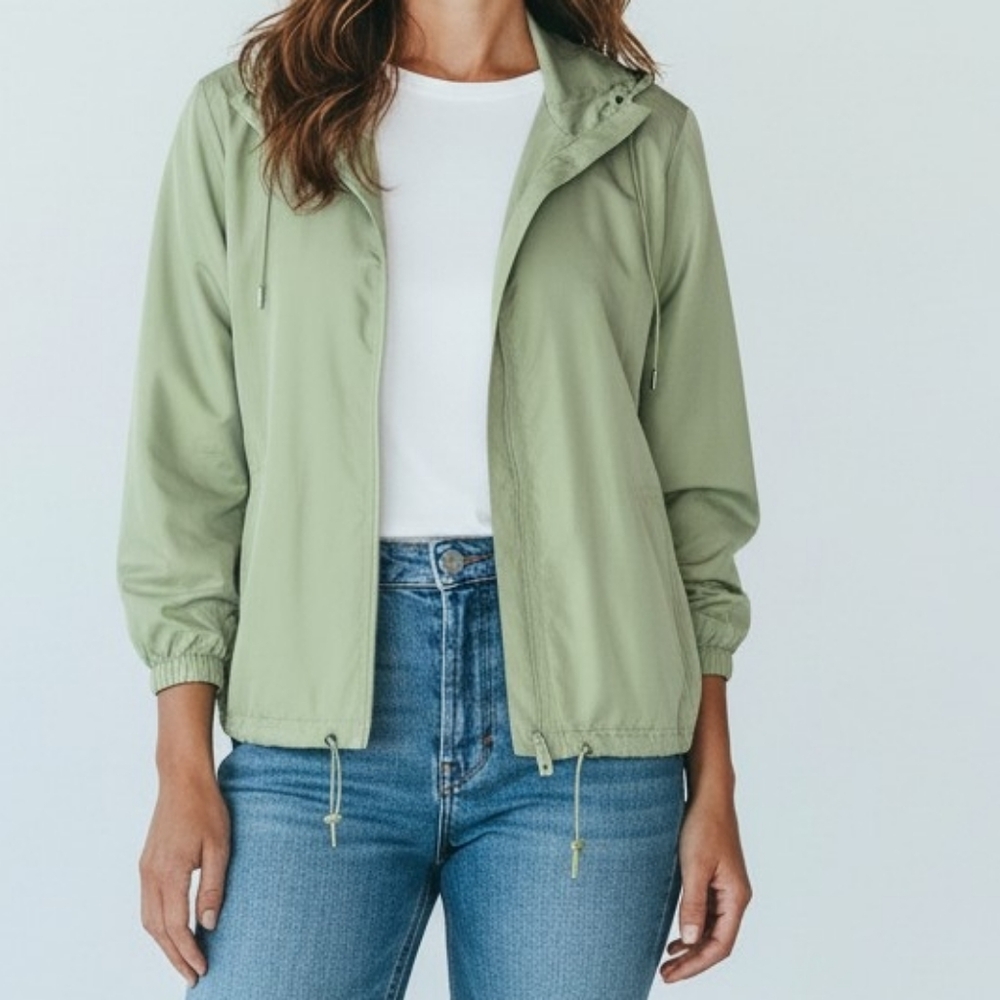 Light Green Hooded Windbreaker